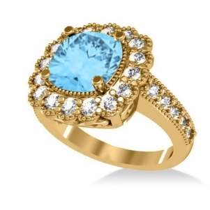 Blue Topaz and Diamond Cushion Halo Engagement Ring 14k Yellow Gold 3.58ct - All