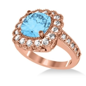 Blue Topaz and Diamond Cushion Halo Engagement Ring 14k Rose Gold 3.58ct - All