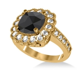 Black Diamond and Diamond Cushion Halo Engagement Ring 14k Yellow Gold 2.82ct - All