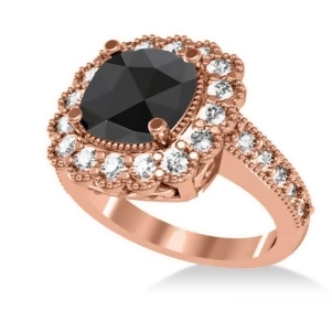 Black Diamond and Diamond Cushion Halo Engagement Ring 14k Rose Gold 2.82ct - All
