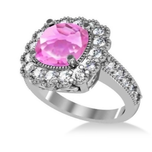 Pink Sapphire and Diamond Cushion Halo Engagement Ring 14k White Gold 3.50ct - All