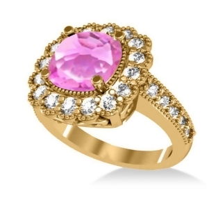 Pink Sapphire and Diamond Cushion Halo Engagement Ring 14k Yellow Gold 3.50ct - All
