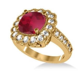Ruby and Diamond Cushion Halo Engagement Ring 14k Yellow Gold 3.50ct - All
