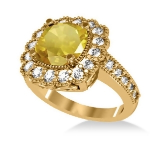 Yellow Sapphire and Diamond Cushion Halo Engagement Ring 14k Yellow Gold 3.50ct - All