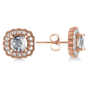 Floral Halo Cushion Cut Diamond Earrings 14k Rose Gold 3.52ct - All