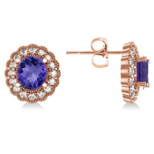 Tanzanite and Diamond Floral Oval Earrings 14k Rose Gold 5.96ct - All