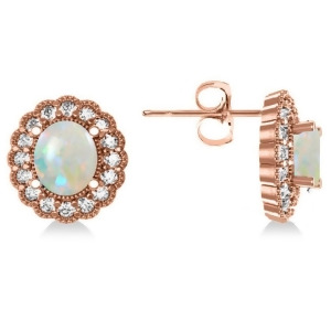 Opal and Diamond Floral Oval Earrings 14k Rose Gold 5.96ct - All