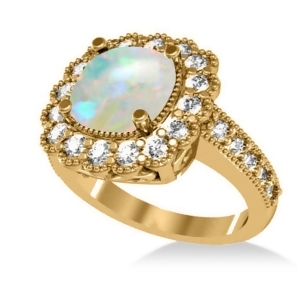 Opal and Diamond Cushion Halo Engagement Ring 14k Yellow Gold 2.82ct - All