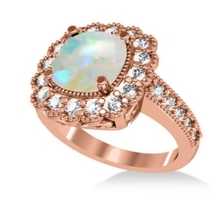 Opal and Diamond Cushion Halo Engagement Ring 14k Rose Gold 2.82ct - All
