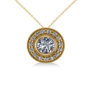 Round Diamond Halo Pendant Necklace 14k Yellow Gold 1.45ct - All