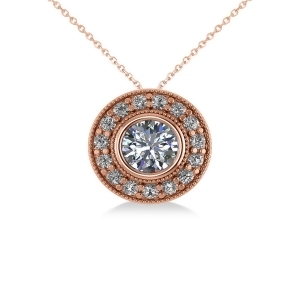 Round Diamond Halo Pendant Necklace 14k Rose Gold 1.45ct - All