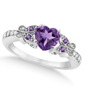 Butterfly Amethyst and Diamond Heart Engagement Ring 14K W Gold 1.73ct - All