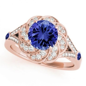 Diamond and Tanzanite Floral Swirl Engagement Ring 14k Rose Gold 1.25ct - All