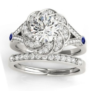 Diamond and Tanzanite Floral Bridal Set Setting Platinum 0.35ct - All