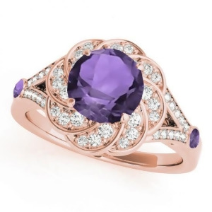 Diamond and Amethyst Floral Swirl Engagement Ring 14k Rose Gold 1.25ct - All