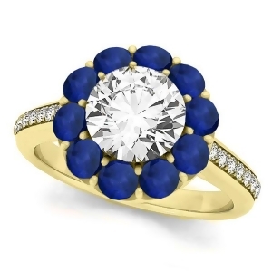 Floral Diamond and Blue Sapphire Halo Engagement Ring 14k Yellow Gold 2.50ct - All