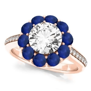 Floral Diamond and Blue Sapphire Halo Engagement Ring 14k Rose Gold 2.50ct - All