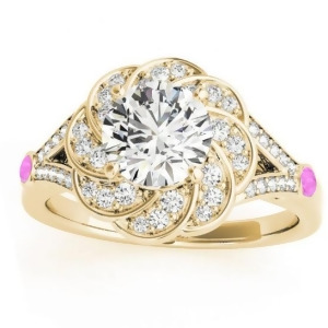 Diamond and Pink Sapphire Floral Engagement Ring Setting 14k Yellow Gold 0.25ct - All
