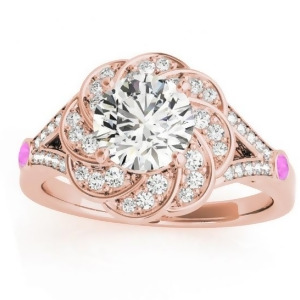 Diamond and Pink Sapphire Floral Engagement Ring Setting 14k Rose Gold 0.25ct - All