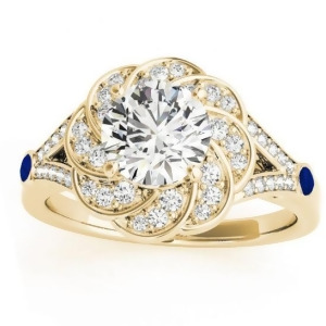 Diamond and Blue Sapphire Floral Engagement Ring Setting 14k Yellow Gold 0.25ct - All