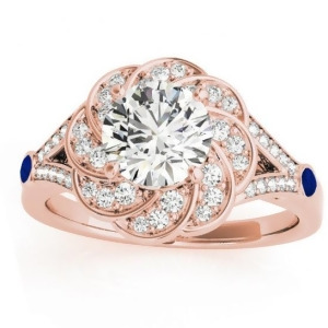 Diamond and Blue Sapphire Floral Engagement Ring Setting 14k Rose Gold 0.25ct - All