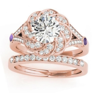 Diamond and Amethyst Floral Bridal Set Setting 14k Rose Gold 0.35ct - All