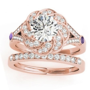Diamond and Amethyst Floral Bridal Set Setting 18k Rose Gold 0.35ct - All