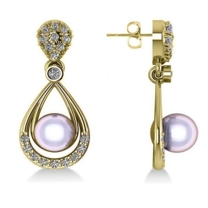 Pearl and Diamond Tear Drop Earrings 14k Yellow Gold 0.39ct - All