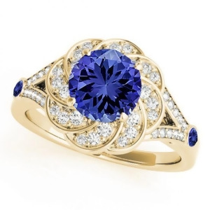 Diamond and Tanzanite Floral Swirl Engagement Ring 18k Yellow Gold 1.25ct - All