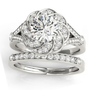 Diamond Floral Split Shank Bridal Set Setting Platinum 0.35ct - All