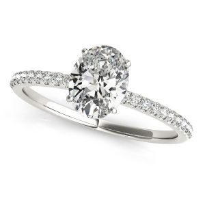 Diamond Accented Oval Shape Engagement Ring 14k White Gold 0.75ct - All