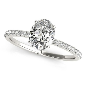 Diamond Accented Oval Shape Engagement Ring 18k White Gold 0.75ct - All