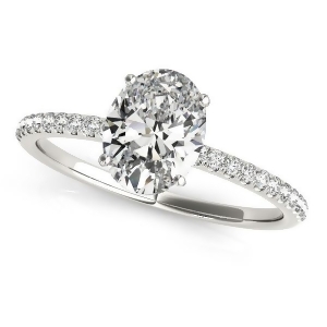 Diamond Accented Oval Shape Engagement Ring 14k White Gold 1.00ct - All