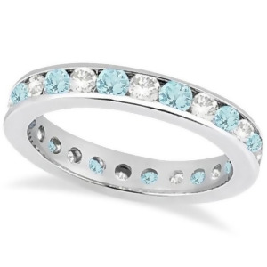 Channel-set Aquamarine and Diamond Eternity Ring 14k White Gold 1.50ct - All