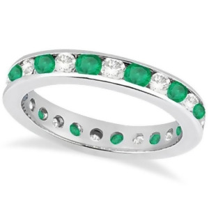 Channel-set Emerald and Diamond Eternity Ring 14k White Gold 1.50ct - All