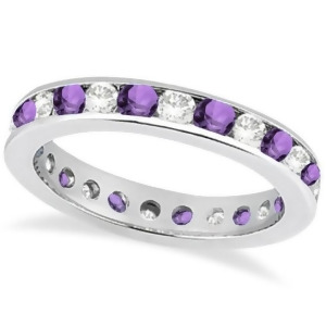 Channel-set Amethyst and Diamond Eternity Ring 14k White Gold 1.50ct - All