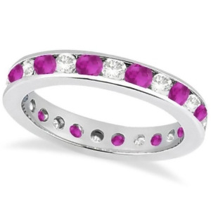 Channel-set Pink Sapphire and Diamond Eternity Ring 14k White Gold 1.50ct - All