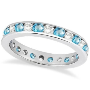 Channel-set Blue Topaz and Diamond Eternity Ring 14k White Gold 1.50ct - All