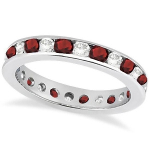Channel-set Garnet and Diamond Eternity Ring 14k White Gold 1.50ct - All