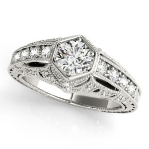 Diamond Antique Style Engagement Ring 18k White Gold 0.62ct - All