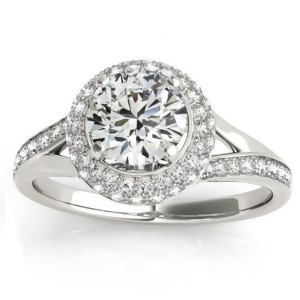 Diamond Split Shank Halo Engagement Ring 14k White Gold 0.45ct - All