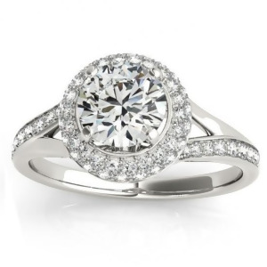 Diamond Split Shank Halo Engagement Ring Platinum 0.45ct - All