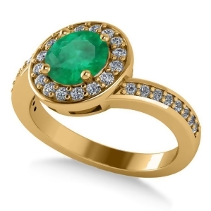 Round Emerald Halo Engagement Ring 14k Yellow Gold 1.40ct - All