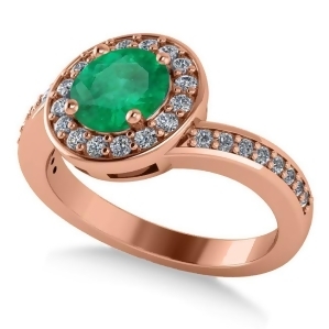 Round Emerald Halo Engagement Ring 14k Rose Gold 1.40ct - All