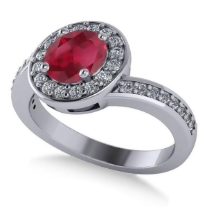 Round Ruby Halo Engagement Ring 14k White Gold 1.40ct - All