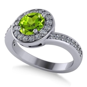 Round Peridot Halo Engagement Ring 14k White Gold 1.40ct - All
