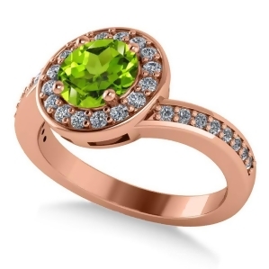 Round Peridot Halo Engagement Ring 14k Rose Gold 1.40ct - All