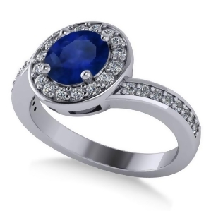Round Blue Sapphire Halo Engagement Ring 14k White Gold 1.40ct - All