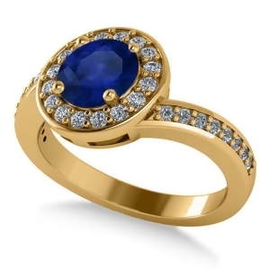 Round Blue Sapphire Halo Engagement Ring 14k Yellow Gold 1.40ct - All