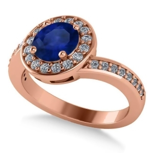 Round Blue Sapphire Halo Engagement Ring 14k Rose Gold 1.40ct - All
